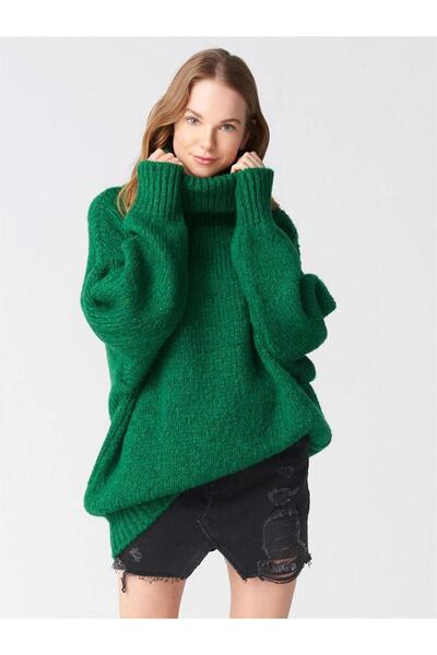 ribana Women's Turtleneck Wide Cut Oversized High Neck Knitwear Sweater 5078