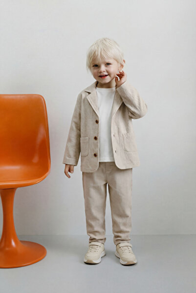 Magu Момчешки комплект от памук в бежово - сако и панталони + комплект от 3 т...