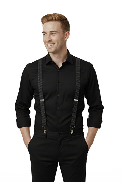 DeepSEA Unisex Black Leather Stretchable Elastic Adjustable Metal Clip Trouse...