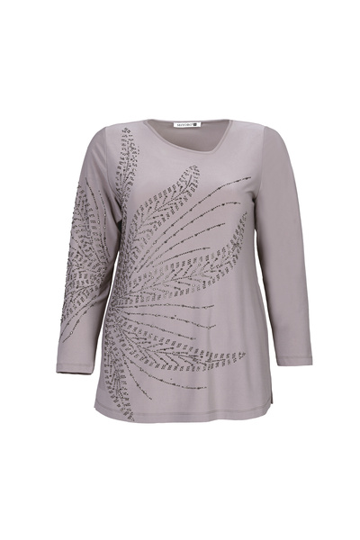 MİYORO Plus Size Women's Blouse with Asymmetric Collar and Stone Detail