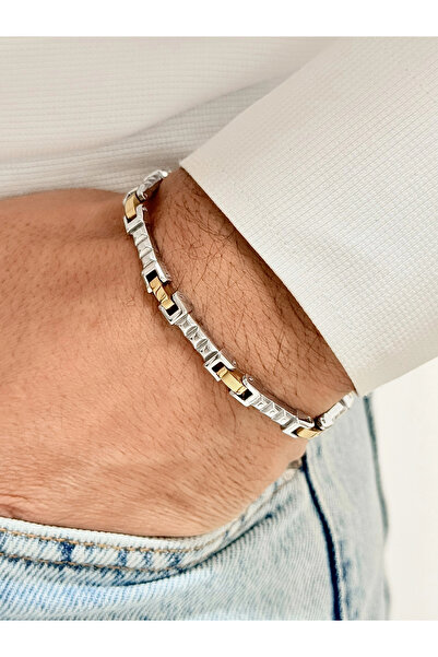 FERRO سوار رجالي من الفولاذ الفضي والأصفر FRJ10143A-D لا يسود مع ضمان لمدة عا...