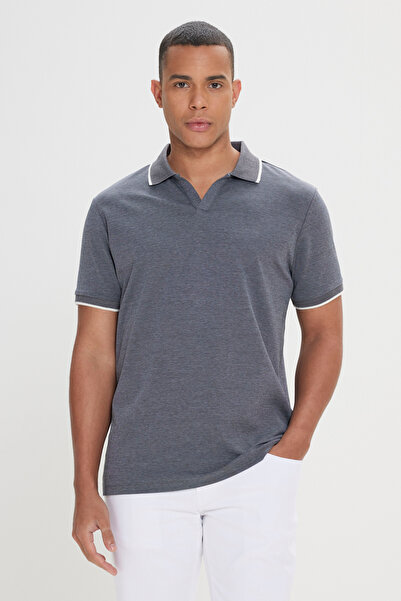 ALTINYILDIZ CLASSICS Anthracite Slim Fit Slim Fit Cotton Polo Neck T-Shirt