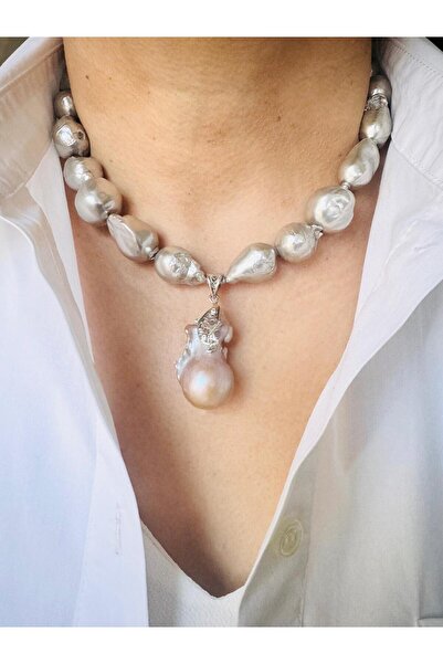 DEVİ fashion Gerçek Barok İnci Tasarım Kolye 45 cm