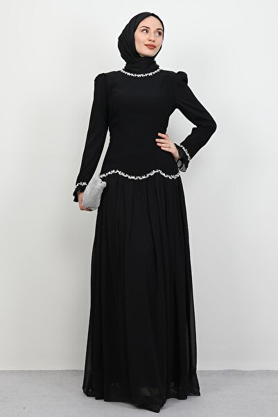 GİYZAMİLA Eftalya Sırt Detay Abiye Siyah