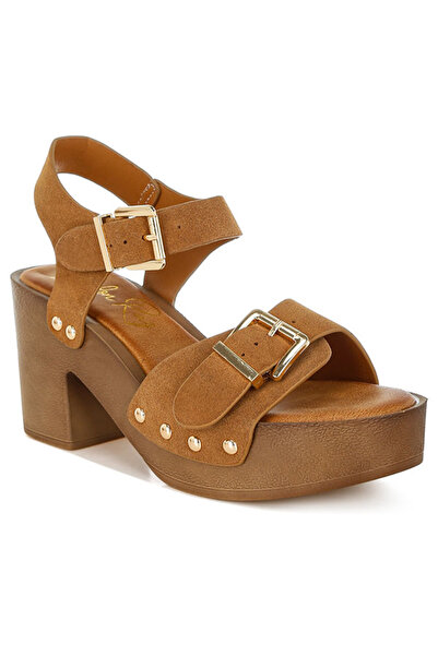 london Rag Women Real Suede Leather Clog Sandals in Tan