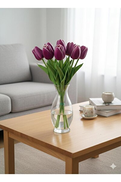YASİMA Artificial 8-Piece Wet Tulip Purple Special Day and Home Decoration