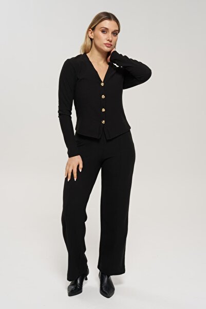 Veni Life Selanik pletenje Zlatno odevno odelo sa dvostrukim kopčanjem