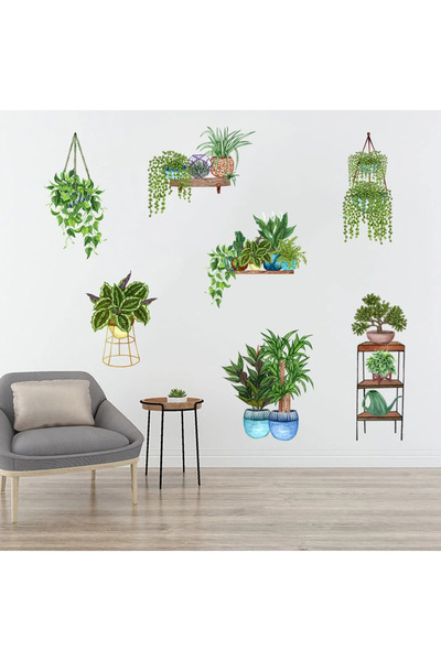 shopwave Saksılı Çiçek Tasarımlı Yapışkanlı Sticker (5047)