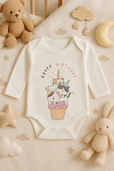 MODA Happy Birthday Birthday Printed Cotton Long Sleeve Newborn Baby Bodysuit...