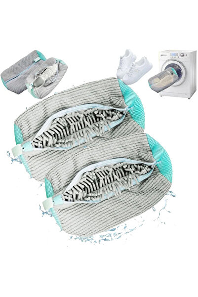 choice2 2PCS grey 1/2Pc Shoe Washing Bag Cotton Laundry Bag Zippers Closure S...