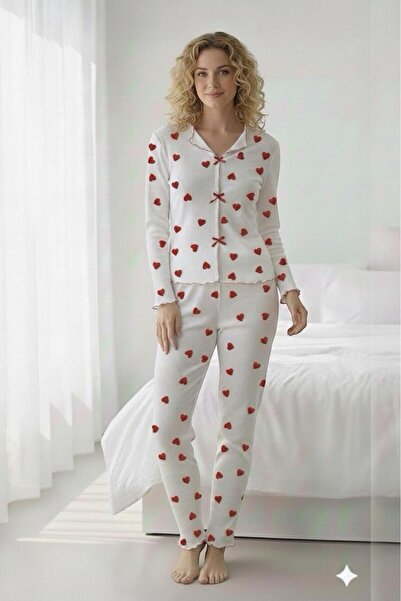 PEMBİŞ HOMEWEAR Women's Pajama Set Long Sleeve-Long Bottom Corded Fabric -Sez...