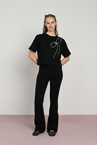 LOCO LOCO Girl's Single Jersey T-Shirt with Bow Embroidery