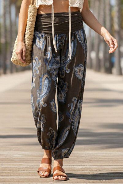 Chiccy Italian Brown Shawl Patterned Thin High Waist Elastic Leg Casual Loose...