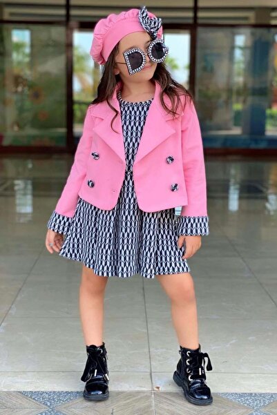 Riccotarz Mâneci pentru fete detaliu cu dungi Blazer Jachetă guler rotund pes...