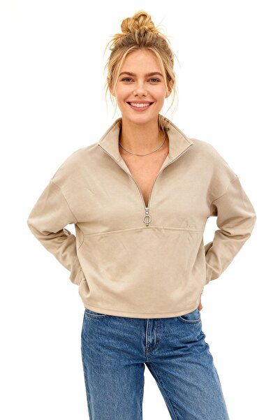 Rays 8249A سويت شيرت بسحاب نصفي بيج