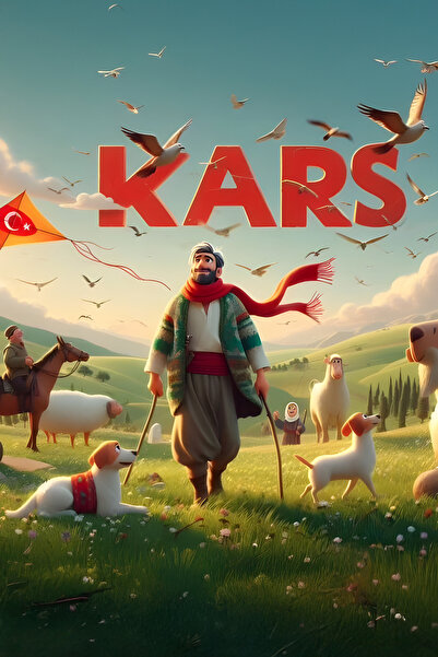Hayal Poster Kars Karikatür Şehir Tablosu 20x30 MDF Uv Baskı