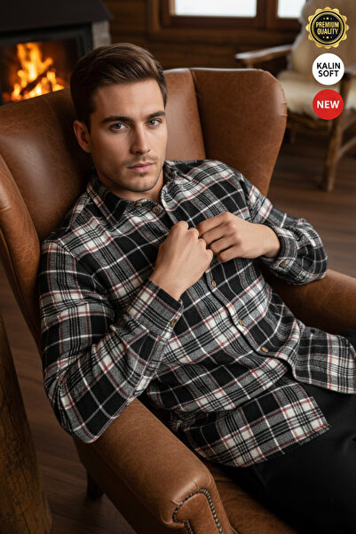 Teenage Millionaire Men's Beige Black White 3-Stripe Lumberjack Thick Soft Te...