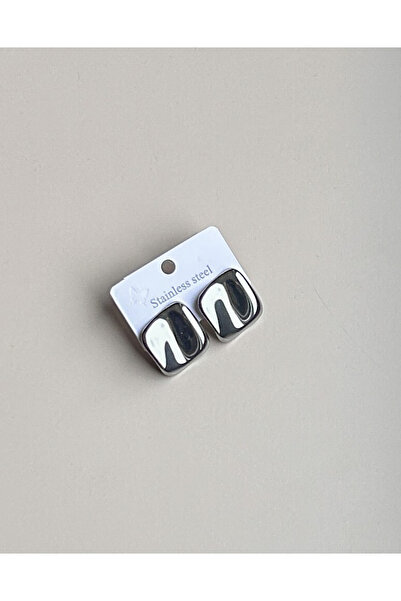 FIORA AKSESUAR Square Silver Steel Earrings