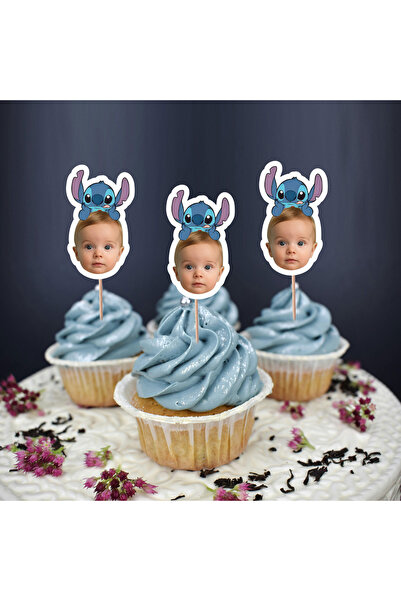 Fotoğraflı Cupcake Doğum Günü Süsü 12 adet