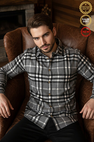 Teenage Millionaire Men's Gray Black White 3-Line Lumberjack Thick Soft Textu...