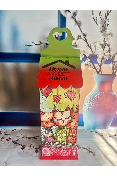 Bypinaryuksel Cat Patterned Wooden Bag Holder