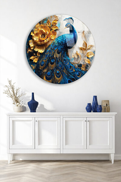TAULART Peacock Glass Painting with Gold Detail – Luxurious Artistic Wall Decor