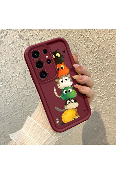 Samsung Galaxy S24 Ultra Compatible Camera Protected Cat Pattern Soft Silicone Phone Case