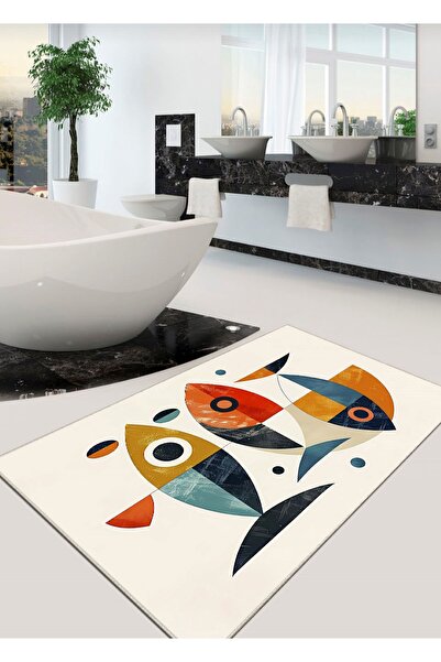 Ardizayn Fish Figure - 80X120 Cm, Non-Slip, Cotton Woven Base, Bathroom Rug