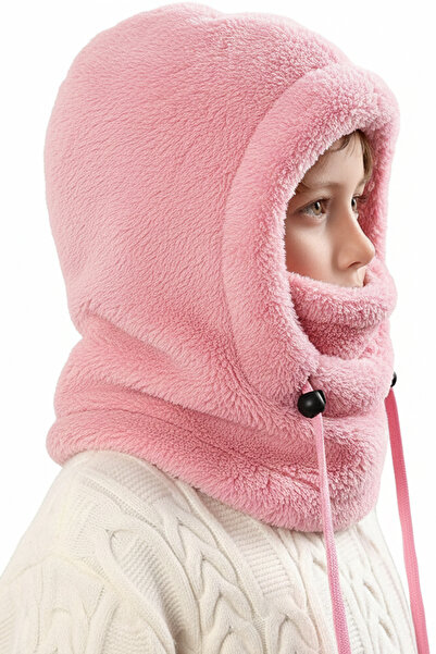 Leiste Kids-Wig Çocuk Kapşonlu Peluş Bere Atkı Polar Welsoft Boyunluk Şalı Rüzgar Geçirmez Şapka