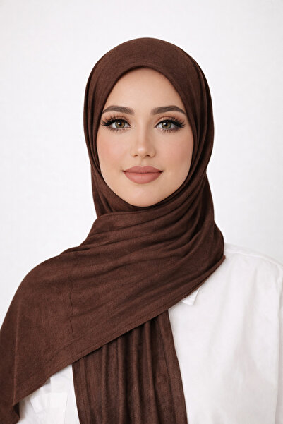 VALURESS Kahverengi Düz Penye Şal - Kadın Tesettür Jersey Hijab Lycra Shawl