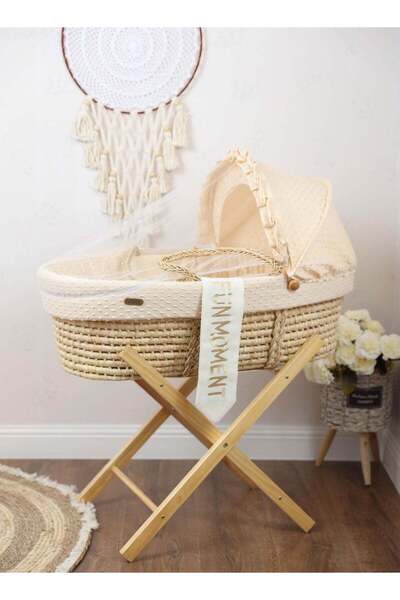 Mini Baby سرير موسى للأطفال من مومنت أوف جوي، بيج مع حامل