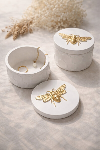PELIUS Decorative Box with Lid Gold Bee Figured Candle Holder, Jewelry Box, G...