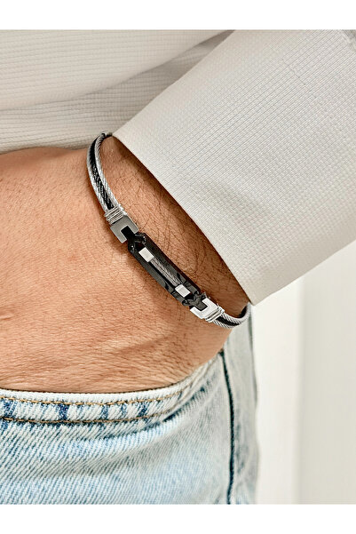 FERRO سوار رجالي من الفولاذ الفضي والأسود FRJ10134A-J مع ضمان لمدة عامين لا ي...