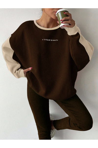 Mood Lab Rahat Kesim Slogan Baskılı Şardonlu Oversize Sweatshirt