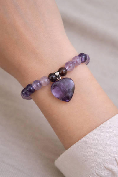best bioenerji taş terapi Amethyst Heart Natural Stone Bracelet