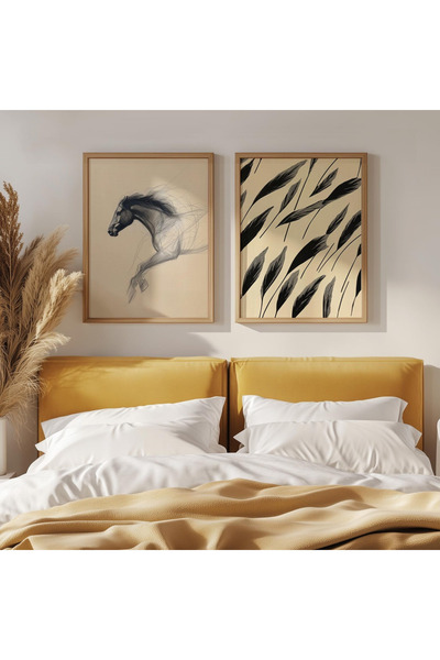 woodhomeworks 2 Pieces of Wooden Framed Paintings of Horses