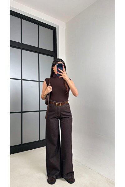 Gaus Acı Kahve Yüksek Bel Kemerli Eskitme Jean GAUS-00927