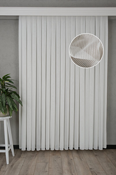 PAŞAMANLAR Nihle Beyaz Tül Perde – Çizgili, Dokulu, Modern Salon Tülü | Ütü İ...