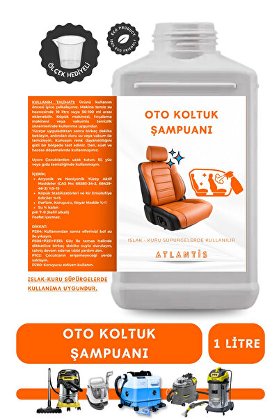 Atlantis Makine Kimya Temizlik Oto Koltuk Şampuanı 1 Litre (Ayarlanmış Köpük ...