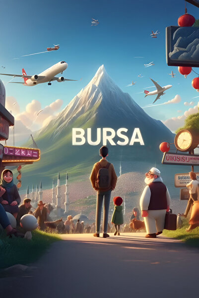 Hayal Poster Bursa Karikatür Şehir Tablosu 20x30 MDF Uv Baskı