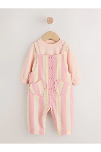 Next Baby Cream/Pink Striped Baby Romper and Bodysuit Set