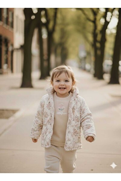 bubiee baby معطف مبطن منقوش بالزهور للفتيات الصغيرات وطقم علوي وسفلي مكون من ...