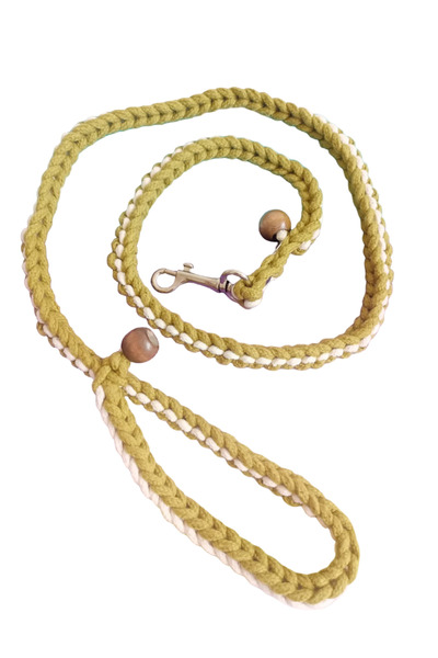 balkonda Dog Walking Leash Collar Hair Braid Macrame Rope Green & White