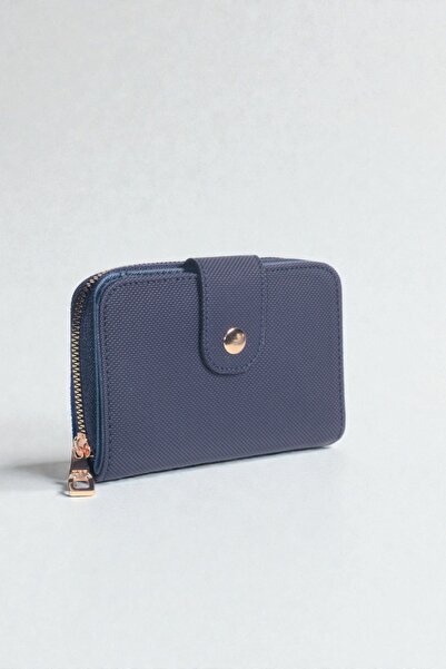 dericom Navy Blue Zippered Snap Fastener Women's Wallet – Multi-Compartment M...
