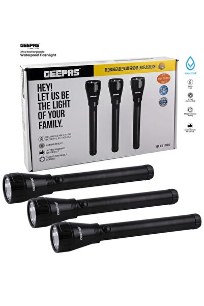 Geepas 3-pack of high-brightness, rechargeable, waterproof LED flashlights ma...
