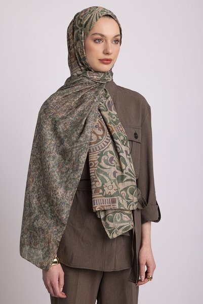 Ayshara Sage Patterned Double-Sided Shawl - Green