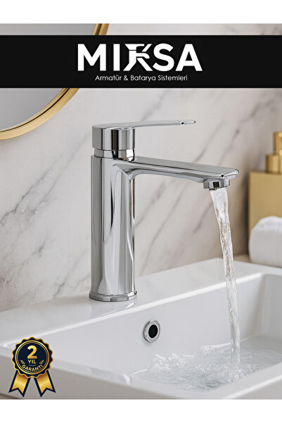 MİXSA Krom Sabit Gövde Lüx Banyo Lavabo Musluğu Bataryası