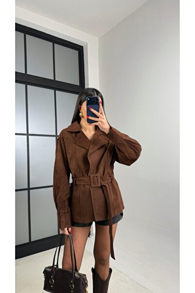 Gaus Acı Kahve Kemerli Astarlı Süet Ceket GAUS-01010