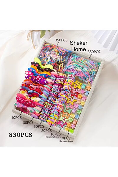 SHEKER HOME مجموعة إكسسوارات شعر للفتيات مكونة من 830 قطعة - مجموعة مطاطية وم...