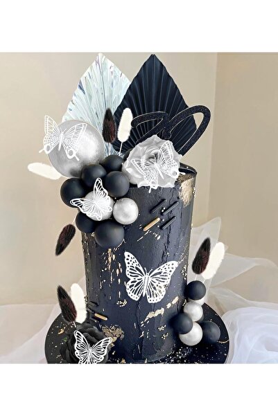 JeVenis 42 PCS Gothic Cake Decoration Black Rose Cake Topper Goth Butterfly P...